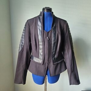 VENUS Black Blazer with Leather Details